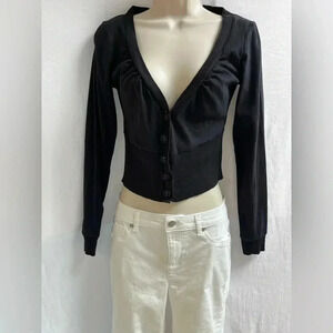 Terranova womens size L long sleeve black v neck sweater 100 % cotton